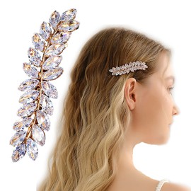 Xerling-Pasadores franceses con diamantes de imitación, pinzas para el pelo, accesorios automáticos para el cabello, pinzas doradas con resorte, diseño de hoja, pieza de pelo de circón para mujer