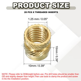 PATIKIL M8 Threaded Inserts M8x10x10mm, 20 Pcs Brass Heat Set Insert Female Threaded Inserts Metric Knurled Nuts Embedment Nut for Plastic and 3D Printing Components, Gold