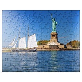 MyPuzzle Sailing Ship with The Statue of Liberty, Liberty Island, New York City, USA - Premium 100 Piece Jigsaw Puzzle for Adults