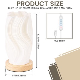 Bedside Lantern Night Light USB Lamp 3 Color Dimming Anti Slip Adjustable with Wood BaseTouch Control Table Lamp for College Dorm Bedroom Living Room (Wave Type)