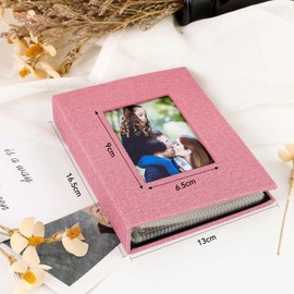 Álbum De Fotos De Lino 4x6,El Set Incluye Dos Miniálbumes De Fotos, Cada Uno Con 52 Compartimentos Verticales (104 En Total) Y Una Ventana. Dimensiones: 6.5 X 5.1 X 1.18 In(Rosa 16.5x13cm)
