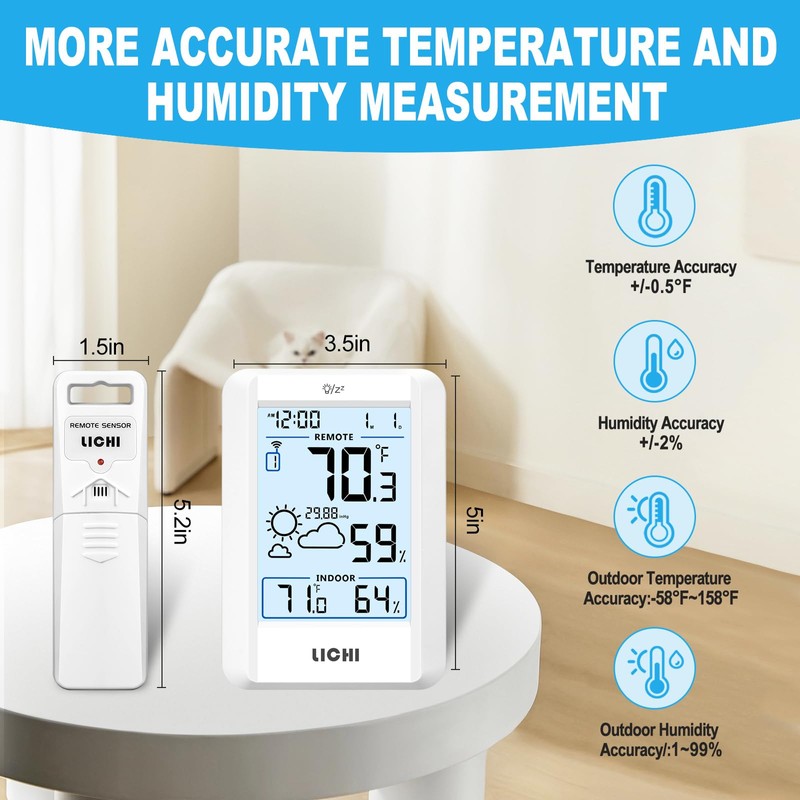 Indoor Outdoor Thermometer Wireless Weather Station Inside Outside Thermometers Hygrometer