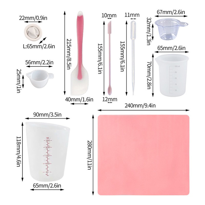 Silicone Measuring Cup Tool Kit Spatula Finger Gloves Pipettes Epoxy