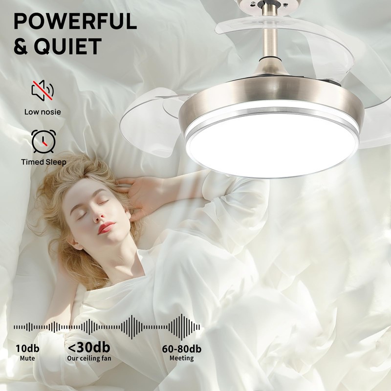 STERREN 30" Retractable Ceiling Fans with Lights, Dimmable LED Ceiling