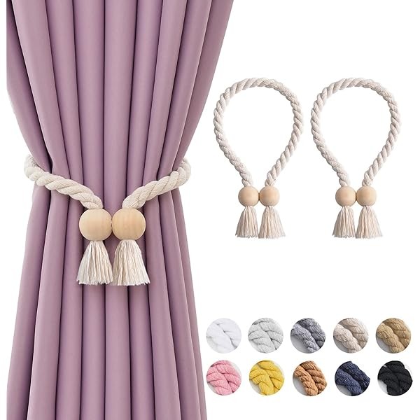 NICEEC 2 Pack Wooden Ball Magnetic Curtain Tiebacks Boho Home