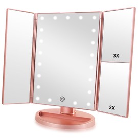 Infitrans Trifold Makeup Mirror Vanity Mirror with Lights,1X 2X 3X Magnification,Touch Screen,180 Adjustable Rotation,Portable Travel Bathroom Cosmetic Mirror