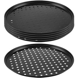 MANCHAP 6 Pack 12.5 Inch Black Pizza Pan with Holes, 32cm Perforated Carbon Steel Pizza Baking Pan, Round Nonstick Pizza Tray for Baking, Kitchen