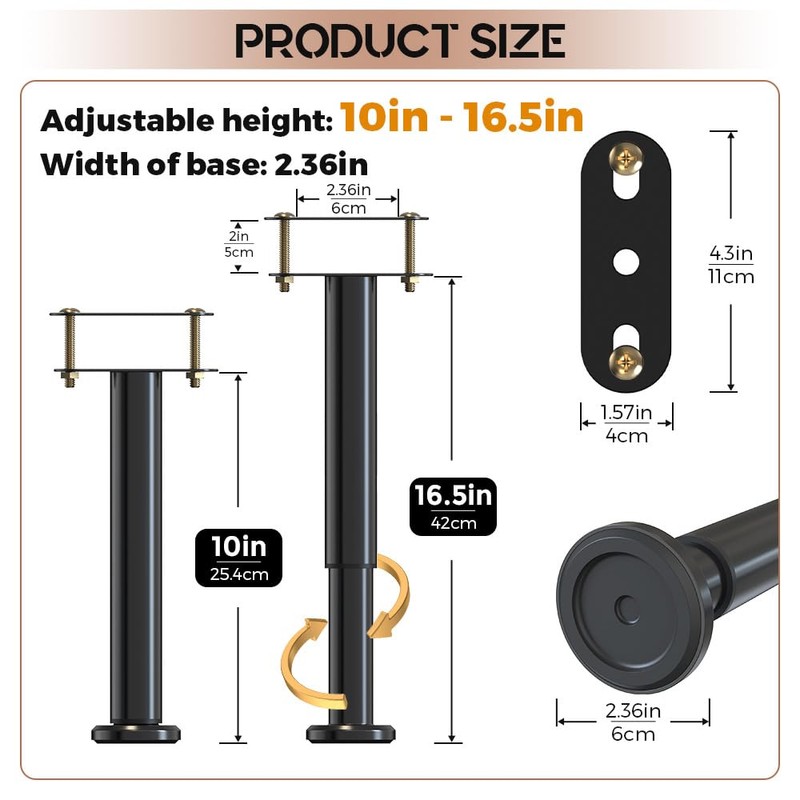 YUEYIN Adjustable Height Bed Frame Support Leg, Metal Bed Frame