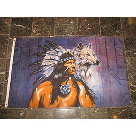 3x5 Indian Native American With Wolf Rough Tex Knitted flag 3'x5' Banner with Grommets