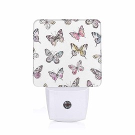 Chrobak LED Night Light,Watercolor Butterflies LED Night Light Plug into Wall with Dusk to Dawn Light Sensor White Energy Efficient Nightlight for Bedroom Bathroom Hallway Living Room Kitchen