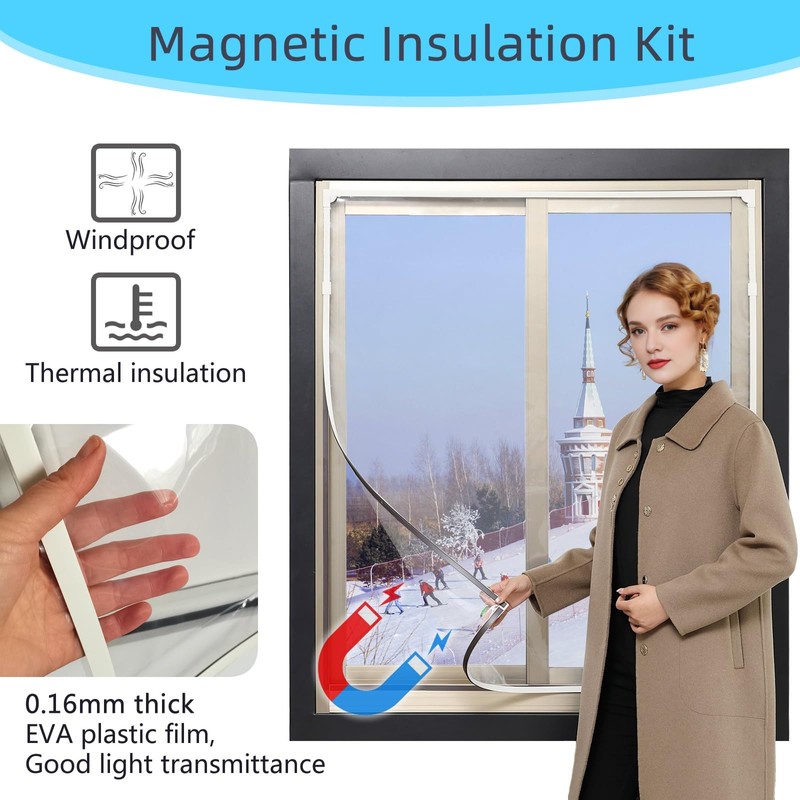 DIY Magnetic Window Insulation Kit 48"x44" Indoor Clear Film for