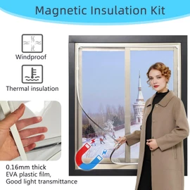 DIY Magnetic Window Insulation Kit 48"x44" Indoor Clear Film for Heat and Cold Winterizing Kit Cuttable Transparent Window Covering