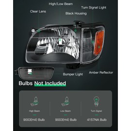 LSAILON Headlight Assembly Replacement Fit 2001-2004 For Toyota Tacoma Black Housing Amber Reflector Clear Lens Driver and Passenger Side