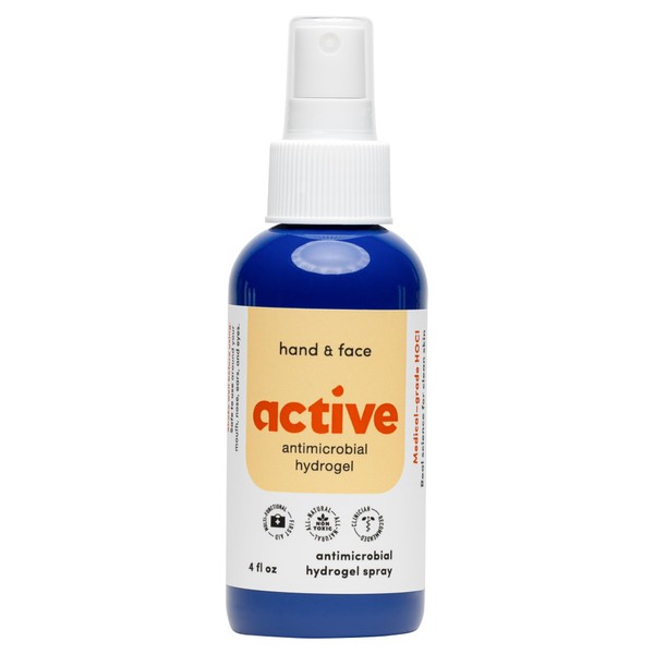 Active Skin Repair Hand and Face HOCl Hydrogel Spray - All-Natural, Non-Toxic, No Sting, Medical-Grade Cleansing Spray - Safe Around Mouth, Nose, Ears and Eyes (4 oz Bottle)
