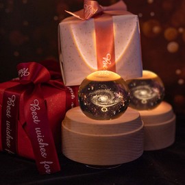 Mozalida Birthday Gift, Genuine, Music Box, Universe, Galaxy, Christmas, Snow Globe, Valentine's Day, Moon Lamp, Girlfriend, Crystal Ball, Indirect Lighting, Bedside Lamp, LED Light, USB Charging,