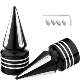 Front Axle Nut Covers CNC Black Chrome Caps Compatible with Harley Davidson Touring Sportster Trike Dyna Softail Street Glide Road King Iron 883 Fat Boy 2002-2024 (SpikeA-Black Carving)