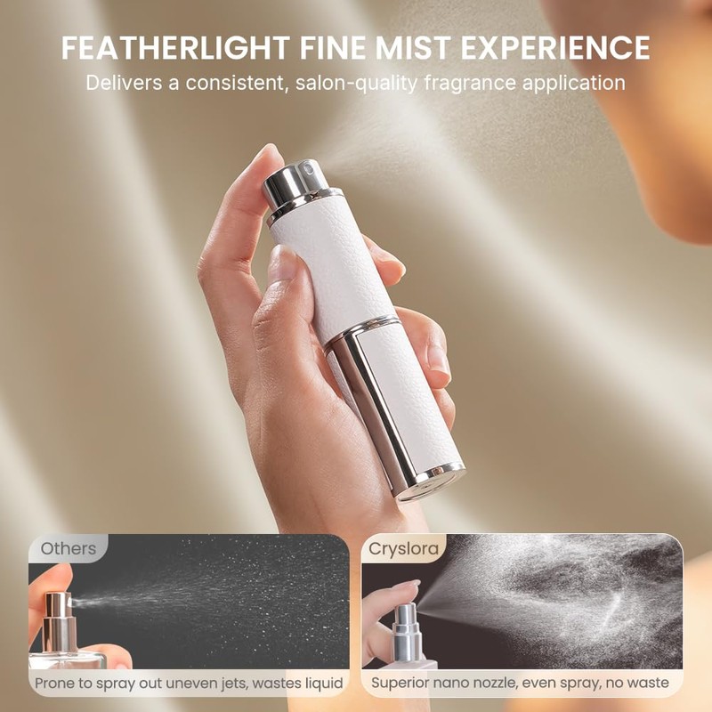 Cryslora Perfume Atomiser, Rotary Press Leather Refillable Perfume Bottle, High-End