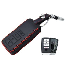 Real Leather Key Cover + Keychain compatible with Acura MDX RDX RLX ILX TLX 4 buttons
