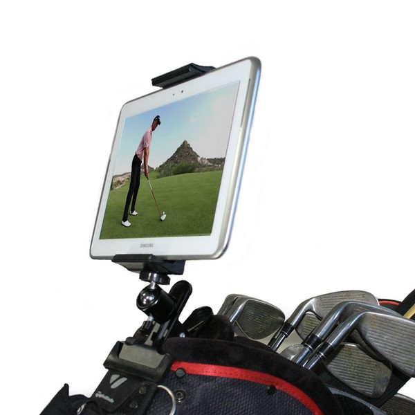 Golf Gadgets® - Swing Recording System | Ball Head Clamp Mount for Tablet or Any Smartphone. Compatible with Most Tablets or Any Phone. (Bag Clamp)