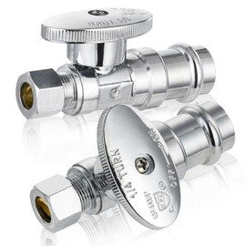 2-Pack HeSun Straight Stop Valve, 1/2" Press x 3/8" OD Compression Straight Stop, 1/4 Turn PEX Shut Off Valve for Bathroom(VALVE397-2)