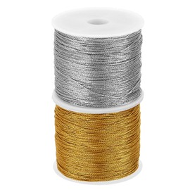 PATIKIL Total 120yard Metallic Cord Set, 2Rolls 0.4mm Dia Tinsel Ornament String Thread for Craft Beading Jewelry Making Gift Wrapping Decoration, Gold,Silver