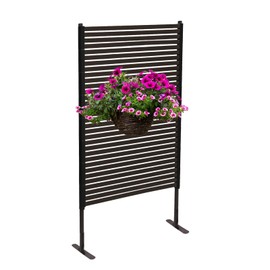 WANLECY Outdoor Privacy Screens Freestanding, 35.5" W x 59" H Metal Slatted Decorative Privacy Screen and Panels with Stand, Brown Backyard Privacy Panels for Garden Patio