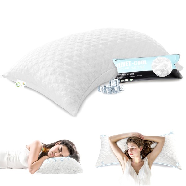 MASTERY MART Side Sleeper Pillows for Adults, Crescent Pillow for Neck and Shoulder Pain Relief, Cervical Support Pillow for Back and Side Sleeper - Adjustable Loft with Extra Foam Bag Included(Queen)