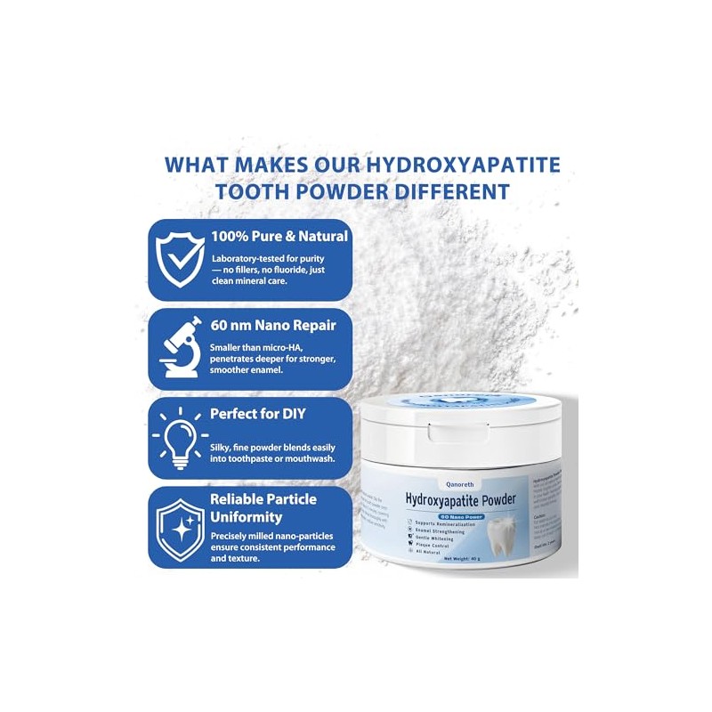 100% Pure Nano Hydroxyapatite Powder for Deep Enamel Remineralization, Cavity