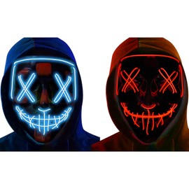 MBVBN 2PCS La máscara LED de Halloween de miedo se ilumina con 3 modos de iluminación para la fiesta de disfraces de disfraces para hombres, mujeres, adolescentes, niños (Azul y rojo)