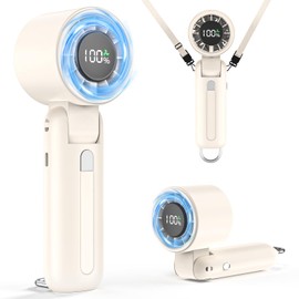 PHENSEN 4 in 1 Turbo Handheld Fan - 100-Speed Adjustable, 160° Flexible Head, 5000mAh Battery, 7-Blade Cooling - Portable, Foldable & Carabiner Clip for Travel, Office, Camping (Beige)