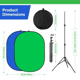 Portable Green Screen Chromakey Backdrop with Stand,59 * 39 inch Pop Up Collapsible Backdrop,Foldable Blue&Green Screen 2 in 1 Backdrop for Photo and Video Shooting,Gaming (Green & Blue)