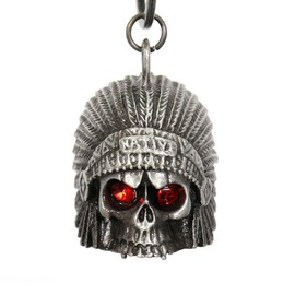 Milwaukee Leather MLB9009 'Native Skull with Red Eyes' Motorcycle Good Luck Bell | Key Chain Accessory for Bikers - One Size