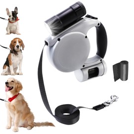 Roller Lead with Integrated Torch - Lightweight Dog Lead with 5 m Thick Nylon Strap, One-Handed Brake, Pause and Lock Option, Cheese Holder for Small to Medium Dogs/Cats