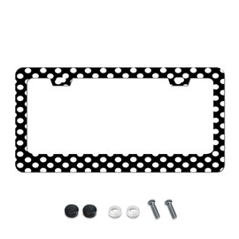 AUCCMORLY Polka Dot License Plate Frame Stainless Steel License Plate Frames for Car Decorative Parts Rustproof Cover for Standard Us Canada License Plate Holder Unisex 12x6 Inch, explorD06