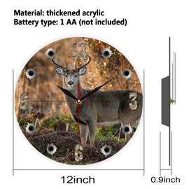 The Geeky Days Deer Hunter Camera Sniper Big Buck Round Silent Wall Clock Hunting Decor Wildlife Animal Art Elk Cabin Battery Operated Quartz 12inch Acrylic Print Watch Deer Hunting Gifts