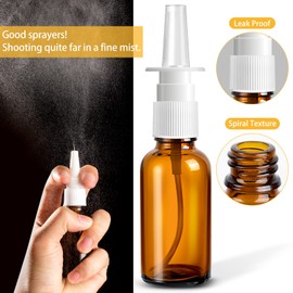 ZHWKMYP 60 Pcs Nasal Spray Bottle Empty, Brown Glass Refillable Fine Mist Nasal Spray Bottles with 12 Funnels and 12 Labels (30ML/1oz)