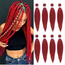 AIBEISI Braiding Hair, 22 Inch 8 Packs Red Pre Stretched Braiding Hair, Braiding Hair Prestretched For Women Professional Itch Free Yaki Synthetic Hair For Women For Hot Water Setting (8pcs 900#)