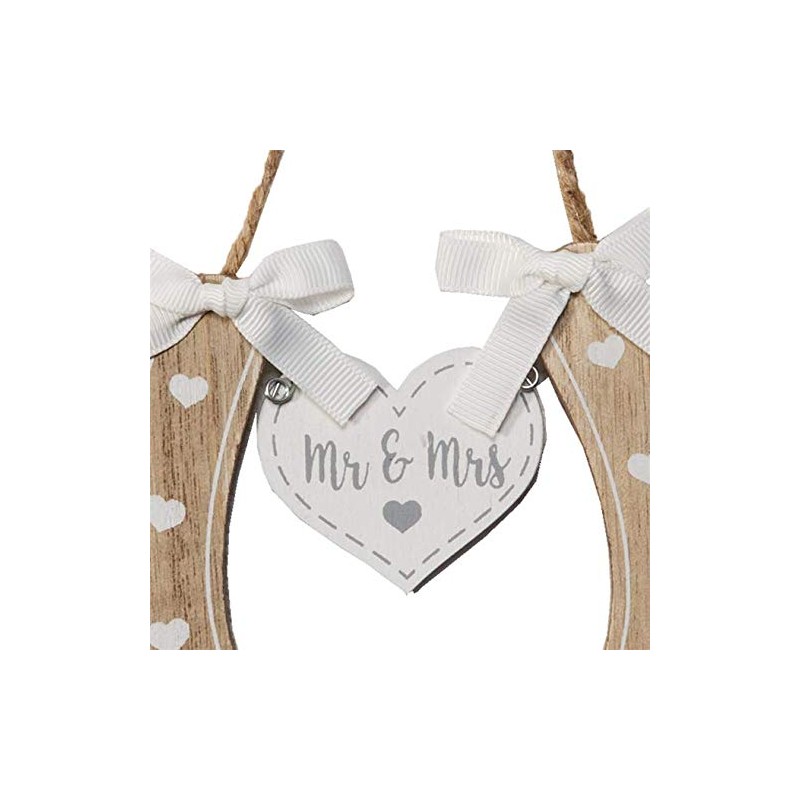 Wedding 'Mr & Mrs' 'Just Married' Wooden Horseshoe with Hearts