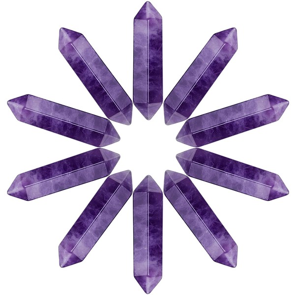 10 PCS Healing Crystals Wands Polished Stones Natural Hexagonal Pointed Reiki Energy Balancing Meditation (Amethyst)