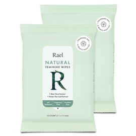 Rael Flushable Feminine pH Wipes - Travel Size, All Skin Types, Paraben Free, pH-Balanced, Daily Use (10 Count, Pack of 2)