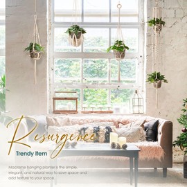 ANROYE Macrame Plant Hanger for Indoor Set of 4, Bohemian Hanging Planter with Tassels for Flower Pot, Boho Decorative Houseplant Rope Holder for Home Decor Bedroom Window Farmhouse