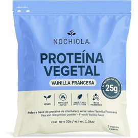NOCHIOLA Proteína Vegetal en Polvo, Sabor Vainilla Francesa, 25g Proteína por Porción, Vegana, Sin Azúcar, con Probióticos,1 Sobre de 30g