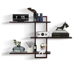 PHOENANCEE 3 Tier Wall Shelves,Decorative Floating Shelf for Wall,Plants Photo Shelf Storage Display Shelving Wood for Living Room Bedroom Kitchen Home Office Decor,Modern,Large,22 Inch(Walnut