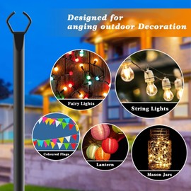 Mutovlin 10 Pack String Light Poles,10 Ft Light Poles for Outside String Lights,Outdoor Lights Pole with Fork,Metal Poles Stand for Patio Deck Backyard