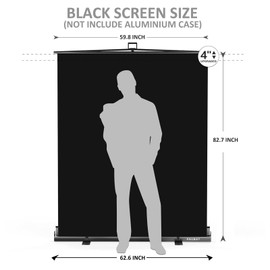【Easy Set Up】 RAUBAY 59.8 x 82.7in Collapsible Black Backdrop Screen Portable Retractable Panel Photo Background with Stand for Video Conference, Photographic Studio, Streaming