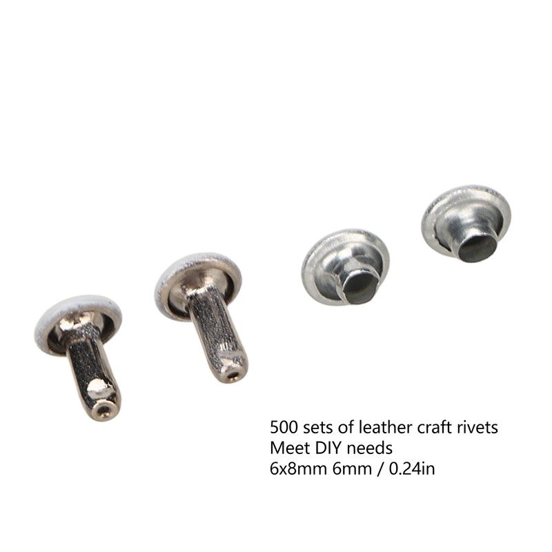 500 Sets Leather Rivets 6x8mm Iron White Round DIY Plating