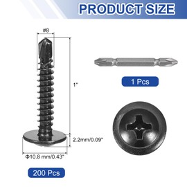 sourcing map 200Pcs #8x1" Self-Tapping Screws, 410 Stainless Steel Phillips Self Drilling Flat Head Sheet Metal Screws for Industry, Furniture Repair, Black