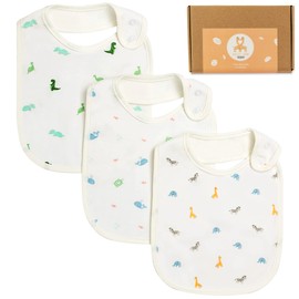 3 Waterproof Bamboo Baby Bibs - Soft, Absorbent Dribble Bibs and Weaning Bibs - Plastic Back Bibs for Babies - Newborn Essentials, Baby Shower Gifts, Baby Essentials for Newborn - Baby Bibs 0-6 Months