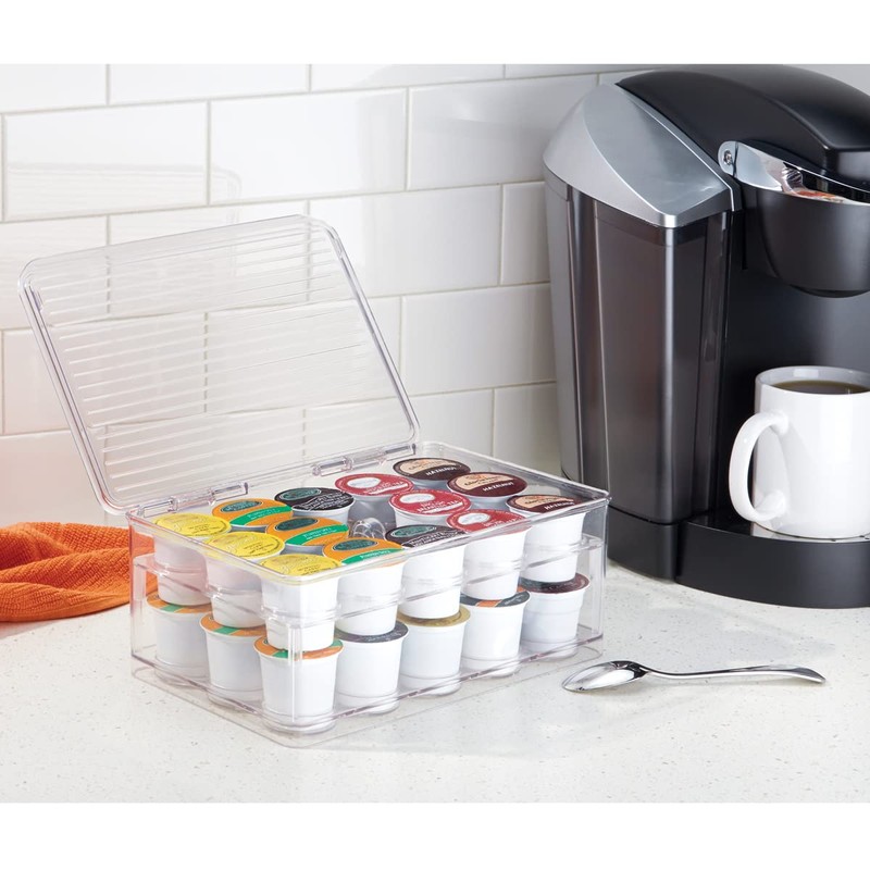 iDesign 2-Tier Coffee Pod Holder Lidded Bin, Plastic Pantry and