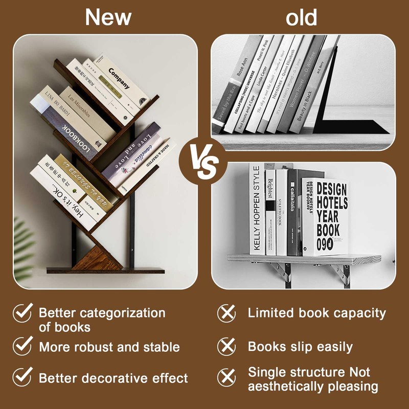 BESHIGH BESHIGH Wood Floating Hanging Shelves Storage for Wall, 4